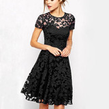 Fashion Fashion Women Floral Lace Dress Short Sleeve Summer Party Casual Mini Dress