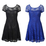 Fashion Fashion Women Floral Lace Dress Short Sleeve Summer Party Casual Mini Dress