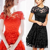 Fashion Fashion Women Floral Lace Dress Short Sleeve Summer Party Casual Mini Dress