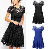 Fashion Fashion Women Floral Lace Dress Short Sleeve Summer Party Casual Mini Dress