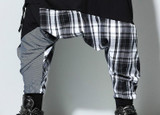 Fashion Elastic Waist Drop Crotch Harem Pants Men Plaid Pencil Pants Hip Hop Loose Casual Spliced Trousers For Male Street Wear