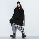Fashion Elastic Waist Drop Crotch Harem Pants Men Plaid Pencil Pants Hip Hop Loose Casual Spliced Trousers For Male Street Wear