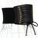 Fashion Elastic Belt for Women Bowknot Leather Wrap Around Obi Style Cinch Waistband Black Cummerbund Brown Women Belt