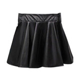 Fashion Design Women High Waist Short Skirts Girls Faux Leather Empire Pleated Mini Above Knee Black Skirt Plus Size