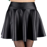 Fashion Design Women High Waist Short Pleated Skirts Girls Faux Leather Pleated Mini Black Skirt Plus Size