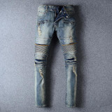 Fashion Design High Quality Men Biker Jeans Ripped Skinny Jeans Men Denim Zipper Hip Hop Jeans Men Elastic Jeans Men Size 29-42