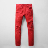 Fashion Design High Quality Men Biker Jeans Ripped Skinny Jeans Men Denim Zipper Hip Hop Jeans Men Elastic Jeans Men Size 29-42