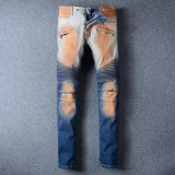 Fashion Design High Quality Men Biker Jeans Ripped Skinny Jeans Men Denim Zipper Hip Hop Jeans Men Elastic Jeans Men Size 29-42