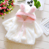 Fashion cute girls fleece faux fur hooded cute rabbit coats for babies