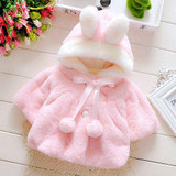 Fashion cute girls fleece faux fur hooded cute rabbit coats for babies