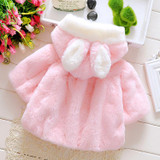 Fashion cute girls fleece faux fur hooded cute rabbit coats for babies