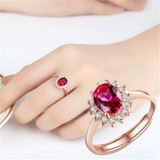 Fashion Crystal Ruby Diamond Open Adjustable Ring 18K Rose Gold Engagement Rings Wedding Rings for Women