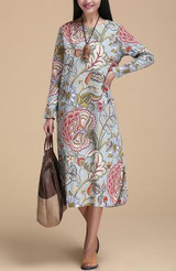 fashion cotton linen vintage print plus size women casual loose long autumn spring dress party vestidos femininas dresses 2017