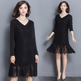 fashion cotton lace black plus size women casual autumn spring dress vestidos femininos 2017 dresses 5XL