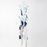 Fashion Color-Block Off-the-shoulder Backless Long Jumpsuits