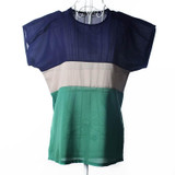 Fashion color patchwork chiffon shirt women summer blusas ladies short sleeve O-neck blouses S-XXXL sheer blusas free shipping