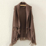 Fashion Coat Tassel Autumn Winter Knitted Cardigan Women Geometric Printed Long Sleeve Crochet Loose Women's Sweaters 60161