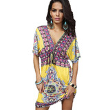 Fashion Clothing Women Dress V Neck Bohemian Flower European Style Print Sexy Vintage Vestidos de Festa Summer Beach Dress