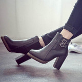 Fashion Classic Sexy Women Shoes Thick High Heel Double Buckle Knight Ankle Boots Elastic Zip Bootie Autumn Winter Ladies Shoes