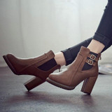 Fashion Classic Sexy Women Shoes Thick High Heel Double Buckle Knight Ankle Boots Elastic Zip Bootie Autumn Winter Ladies Shoes