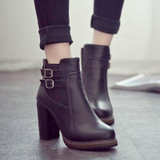 Fashion Classic Sexy Women Shoes Thick High Heel Double Buckle Knight Ankle Boots Elastic Zip Bootie Autumn Winter Ladies Shoes
