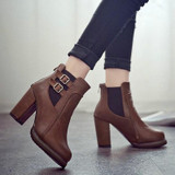 Fashion Classic Sexy Women Shoes Thick High Heel Double Buckle Knight Ankle Boots Elastic Zip Bootie Autumn Winter Ladies Shoes