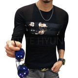 2017 NEW casual fashion floral printed t-shirt men long sleeve cotton t shirt slim fit men camisas tshirt plus size 4XL 5XL