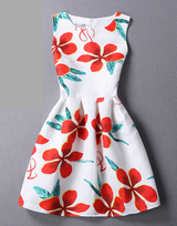 2017 New Brand Spring Summer Plus Size Women Print Floral Vest Dress O Neck Sleeveless A Line Party Fashion Dresses Vestidos