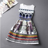 2017 New Brand Spring Summer Plus Size Women Print Floral Vest Dress O Neck Sleeveless A Line Party Fashion Dresses Vestidos