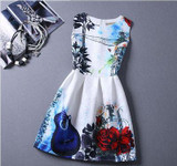 2017 New Brand Spring Summer Plus Size Women Print Floral Vest Dress O Neck Sleeveless A Line Party Fashion Dresses Vestidos