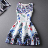 2017 New Brand Spring Summer Plus Size Women Print Floral Vest Dress O Neck Sleeveless A Line Party Fashion Dresses Vestidos