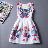 2017 New Brand Spring Summer Plus Size Women Print Floral Vest Dress O Neck Sleeveless A Line Party Fashion Dresses Vestidos
