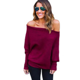 Batwing Sleeve Knitted Sweater Women Autumn Winter Pullover Sexy Off Shoulder Solid Sweaters Oversized Loose Female Tops