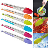 Barbecue Utensil Silicone Kitchen Cooking Salad Serving BBQ Tongs Stainless Steel Handle Utensil random color #K400Y# Barbecue Utensil Silicone Kitchen Cooking Salad Serving BBQ Tongs Stainless Steel Handle Utensil random color #K400Y#