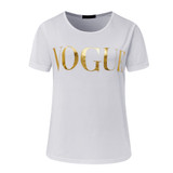 BANvTx08 Women T Shirt 5 Colors summer Fashion Glod Shining VOGUE Printed Tops Tee Shirt Femme New Arrivals Hot Sale Casual