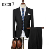 OSCN7 2 PCS Solid Suit Men Slim Fit Business Wedding Suits for Men Costume Homme Latest Coat Pant Designs Plus Size Mens Suit