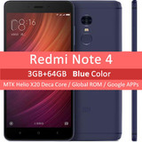 Original Xiaomi Redmi Note 4 3GB RAM 64GB ROM Mobile Phone MTK Helio X20 Deca Core 5.5" 1920x1080 4100mAh MIUI 8 Fingerprint ID