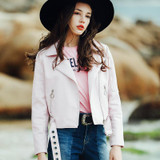 Pink Leather Jacket Women 2017 Spring Jackets Women Faux Biker Moto Leather Coats Ledermantel Belt Perfecto Femme Cuir
