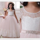 Pink Lace Beading First Communion Dresses For Girls 2016 vestido daminha Ball Gown Princess Evening Gowns Kids Flower Girl Dress