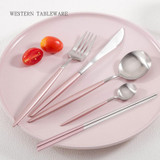Pink Handle Cutlery Set Silver 18/10 Stainless Steel Dinnerware Fork Knife Scoops Silverware Home Tableware