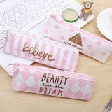 Pink Girls Women Makeup Brush Bag Canvas Pouch Pencil Case Cosmetic Organizer Storage Bag