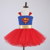 Pink Blue Girls Tulle Tutu Dress Baby Kids Cosplay Superman Dress Halloween Costume Wonder Woman Super Girl Birthday Party Dress
