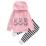 Pink Baby Girls Kids Clothes Set Sweatshirt Tops Cute Long Sleeve Striped Pants 2pcs Cotton Clothing Outfits Baby Girl