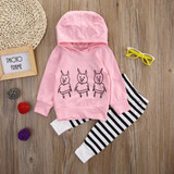 Pink Baby Girls Kids Clothes Set Sweatshirt Tops Cute Long Sleeve Striped Pants 2pcs Cotton Clothing Outfits Baby Girl