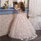 Pink Arabic Flower Girl Dress for Weddings with White 3D Flowers 2017 Cute Girls First Communion Dress Pageant Dress Girls 10 12