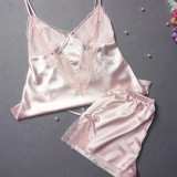 PIGIAMA Women Pajama Sets Sexy Lace Silk Bathrobe Women's Sleepwear Two-Piece Pajamas Pyjama Set Straps Lingerie Homewear
