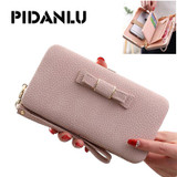 PIDANLU New Arrival Fashion Pu Leather Wallet Women Long Wallets Bowknot Phone Bags Lunch Box Ladies Wallet Purses Clutch XKQ003