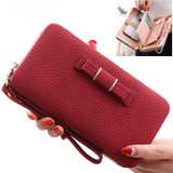 PIDANLU New Arrival Fashion Pu Leather Wallet Women Long Wallets Bowknot Phone Bags Lunch Box Ladies Wallet Purses Clutch XKQ003