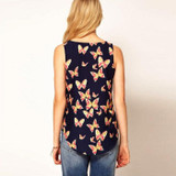 Fairies tell Casual Chiffon Shirts Sexy Deep round-Neck Women Blouses Sleeveless Solid Tops Plus Size Loose Blusas ST87