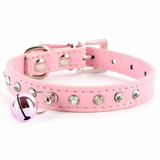 Factory Price! Rhinestone Crystal Dog Cat Puppy Collar PU Leather Buckle With Bell Pet Collars